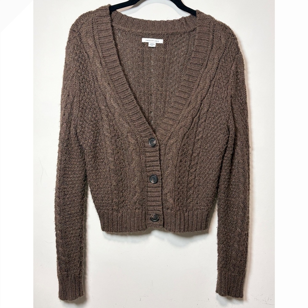 American Eagle Brown Cable Knit Button Front Cardigan Sweater GCBZ512V Medium
